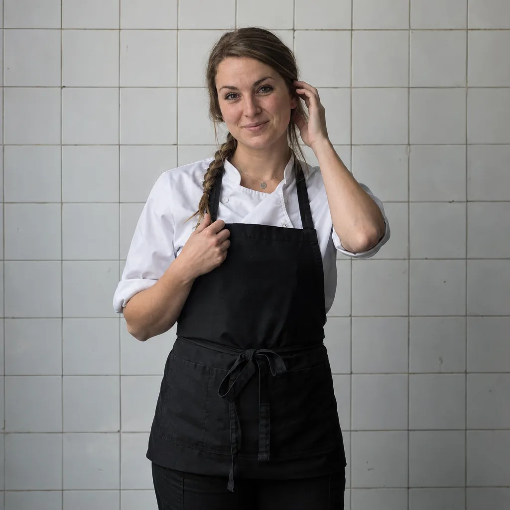 Kok strijkt lachend een haarlok naar achteren
