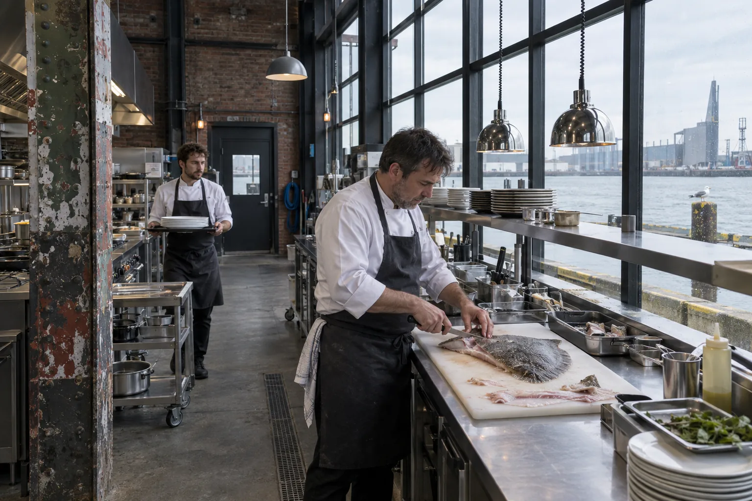 Koks aan de pas in een Rotterdamse keuken in een oude havenloods