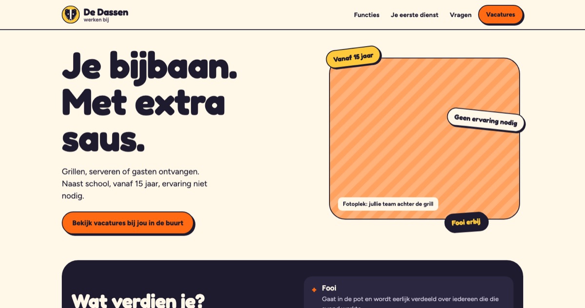 Voorbeeld van een werken-bij-website voor de verzonnen zaak De Dassen