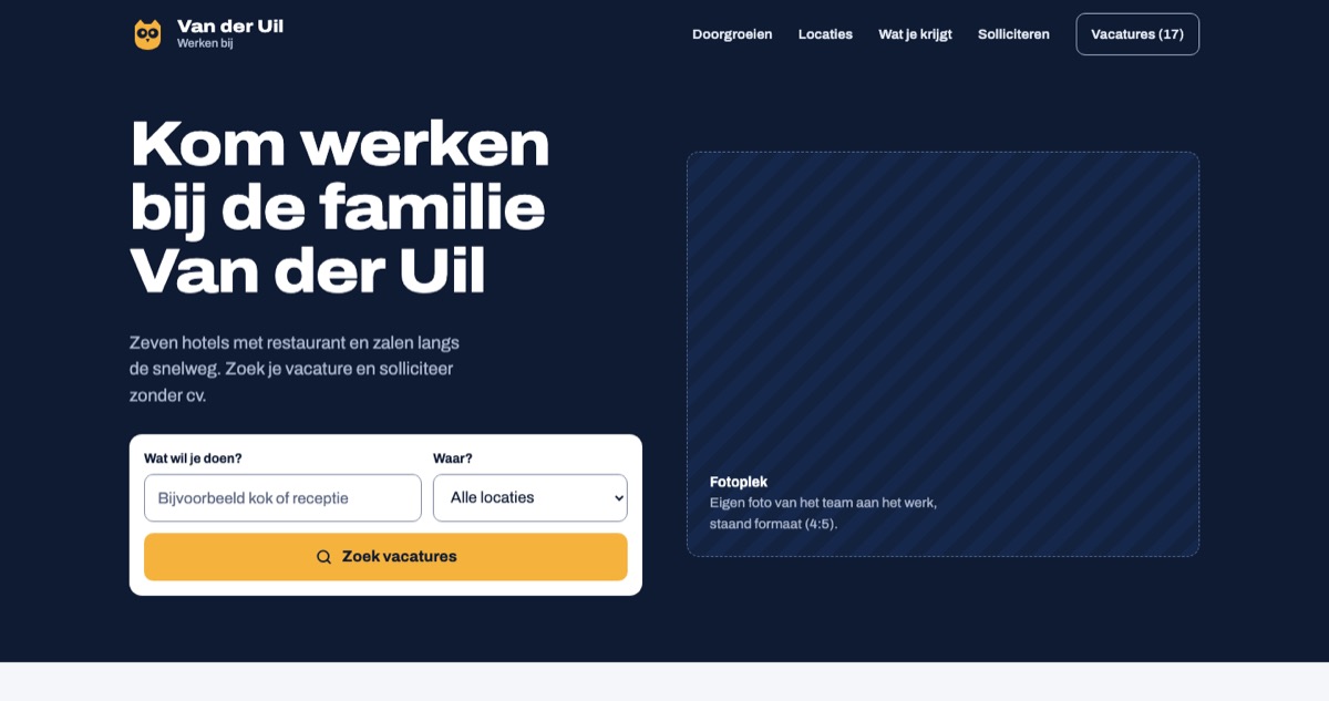 Voorbeeld van een werken-bij-website voor de verzonnen zaak Van der Uil